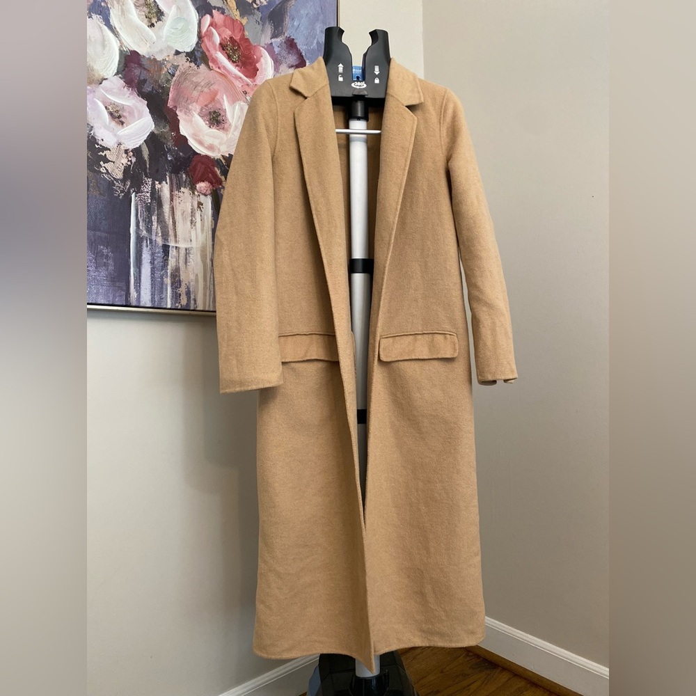 Long Tan Wool Blend Express Coat Outdoor Winter Cozy Sz S